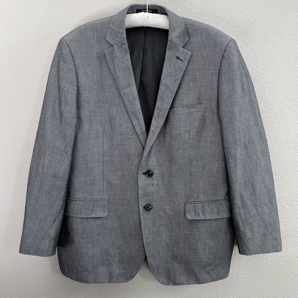 Vitarelli Italian Mens Blazer Jacket Vitarelli Mens Gray Elbow Patch Blazers 396 - Picture 2 of 13